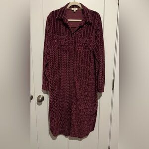 UMGEE Textured Curved Hem Botton Down Long Sleeve Shirt Dress Size M